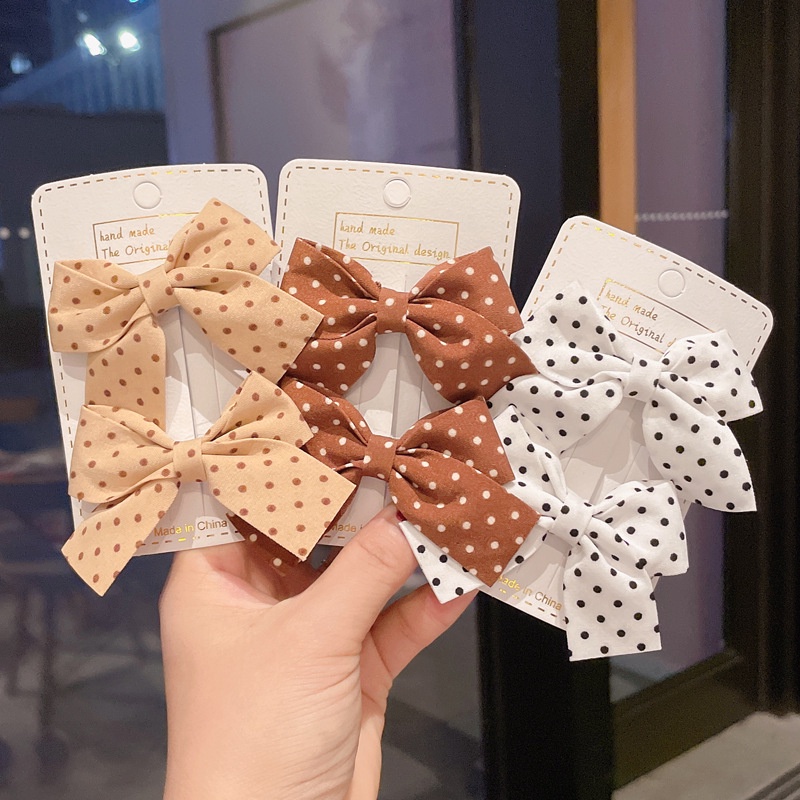 Cặp kẹp tóc thiết kế nơ họa tiết chấm bi phong cách Hàn Quốc xinh xắn dành cho nữ