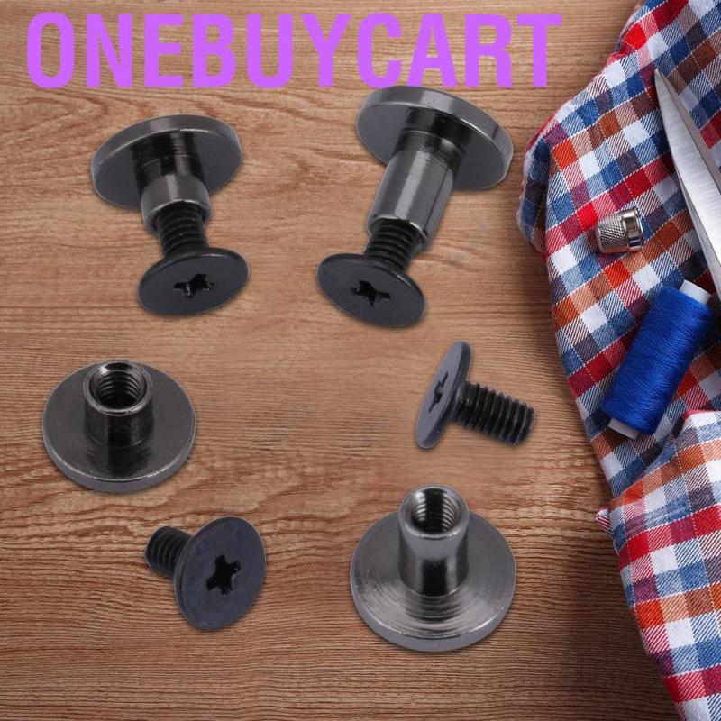 Onebuycart 20 Sets 5/8mm Flat Head Solid Stud Screwback Screw Rivet Leather Craft DIY Black