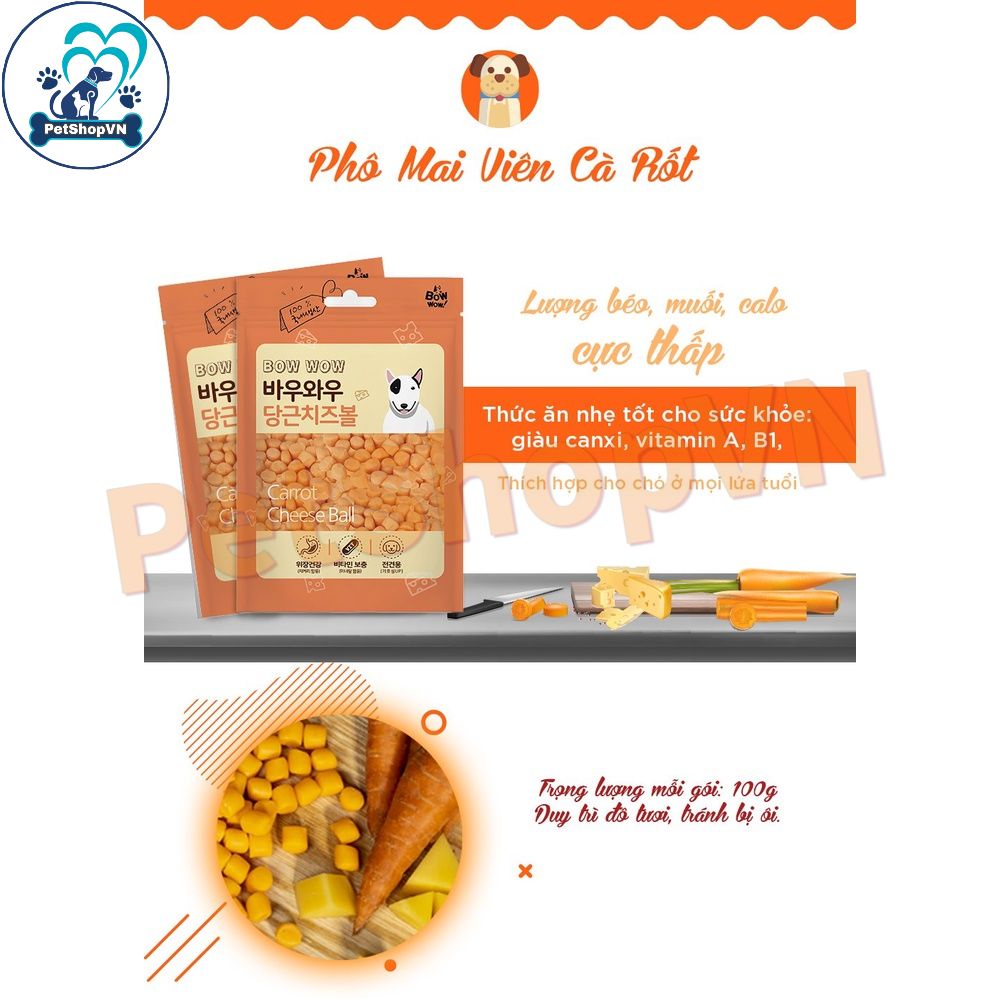 Phô Mai Viên Cho Chó Mèo BOWWOW Túi 100G Vị Truyền Thống & Cà Rốt