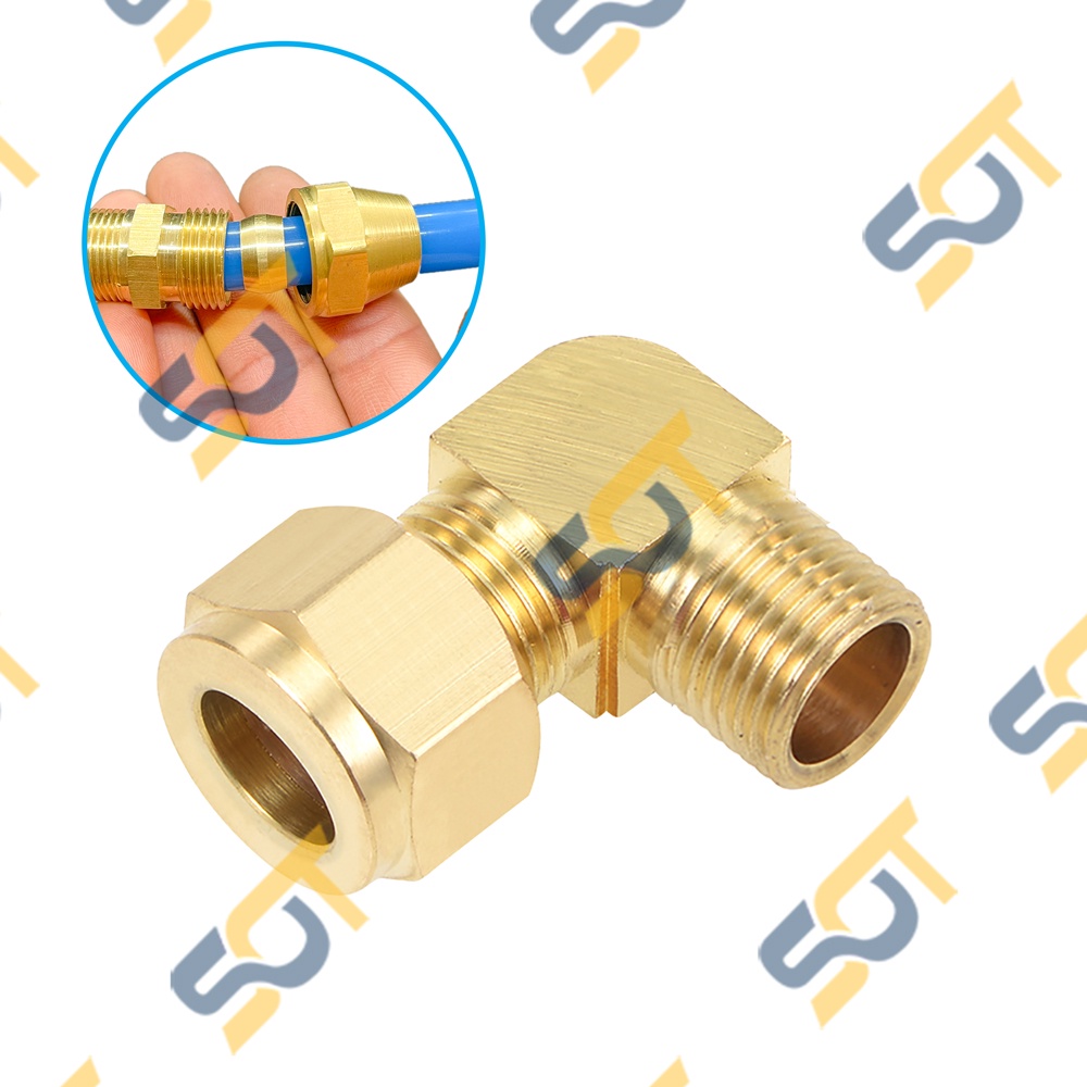 Co G 1/4  Ren Ngoài Siêt Hạt Bắp & Nhẫn Để Kết Nối Ống Nhựa & Đồng - Brass Compression Male Elbow, Cong Cút Npt