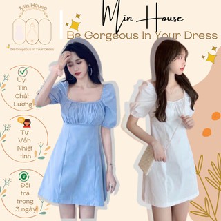 rẻ nhất shopee-đầm dự tiệc trắng,đen siêu xinh-hàng cao cấp-váy cổ vuông nhún ngực