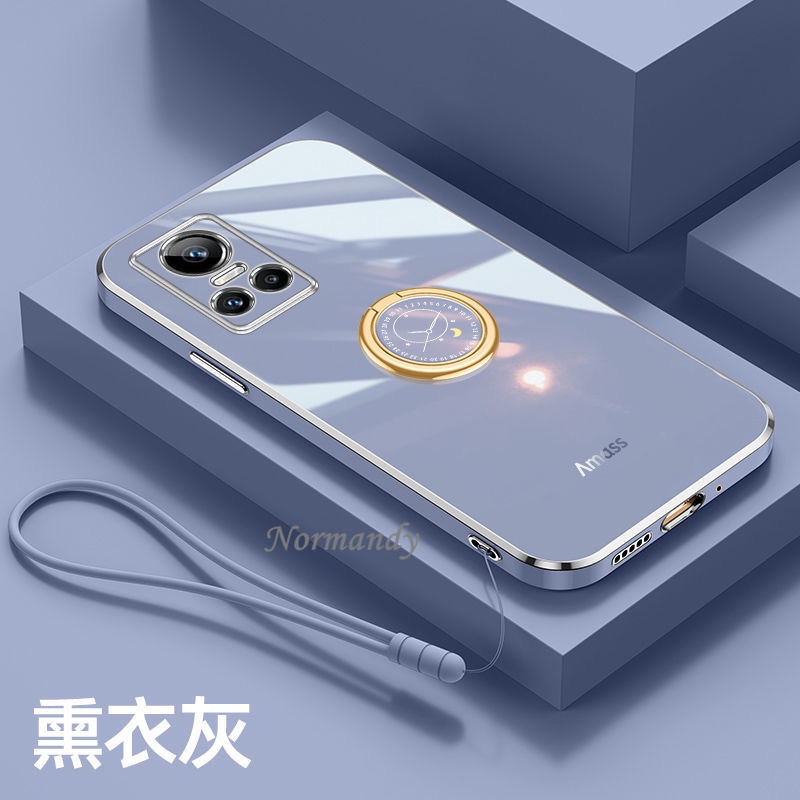 Vỏ điện thoại Ready Stock Casing Realme GT NEO 3 3T Neo2 2 Pro GT Master Edition 5G Straight Edge Plating Handphone Case TPU Softcase with Fashion Clock Ring Hand Strap Ultra Thin Back Cover