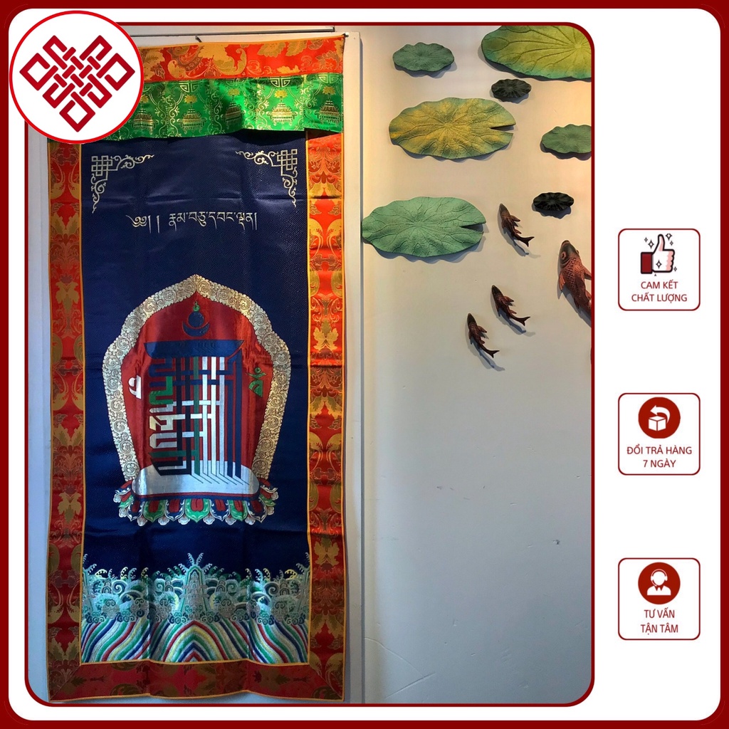 Rèm Cửa Trang Trí Bàn Thờ Mật Tông [Kim Cương Hỷ Lạc] Kalachakra Nền Xanh