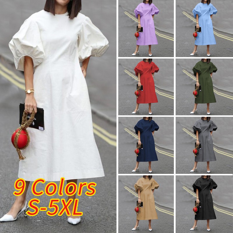 Đầm VONDA tay bo phồng cổ tròn dáng rộng phong cách thời trang mùa hè cho phái đẹp | BigBuy360 - bigbuy360.vn