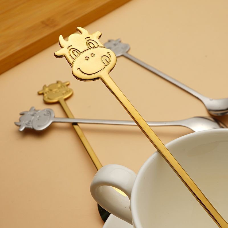 Muỗng Cà Phê Bằng Thép Không Gỉ Hình Đầu Gia Súc Dễ Thương