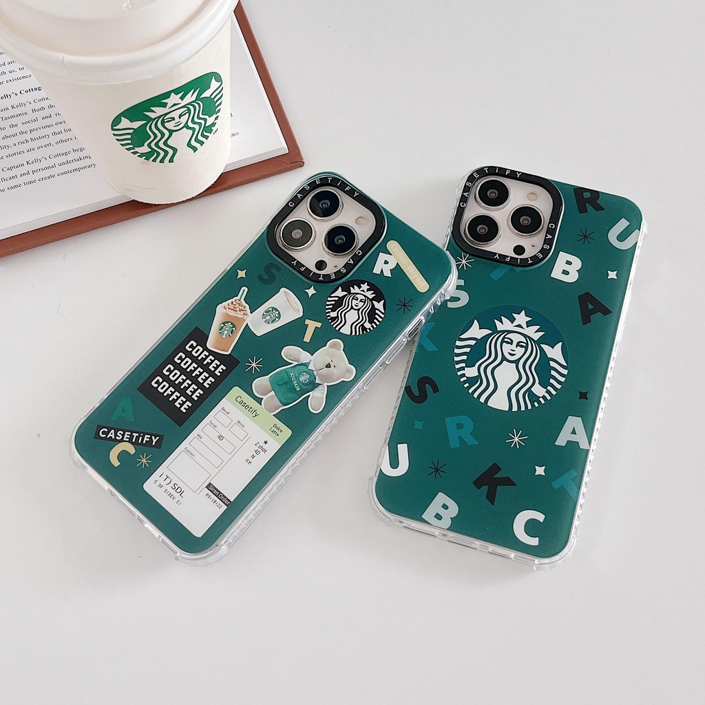 Starbucks Ốp Điện Thoại In Hình Gấu Chống Rơi Cho iphone 13 Pro MAX i13 13pro 11 Pro MAX i11 iX Xs XR Xs MAX 7plus 8plus 7 PLUS 8Pro 12Promax