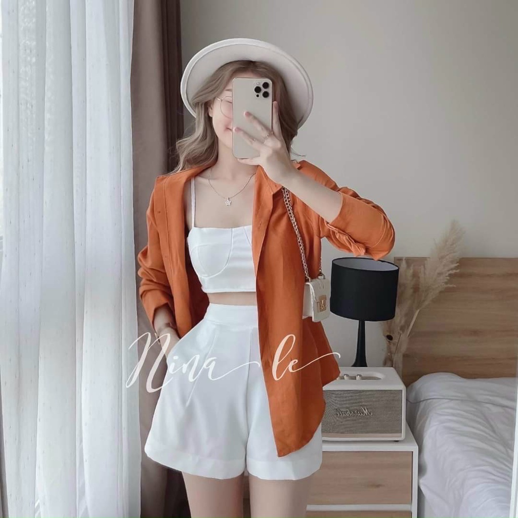 Set Đồ Nữ Xinh ⚡𝙎𝙄𝙀̂𝙐 𝙎𝘼𝙇𝙀⚡ Set Bộ Đùi 3 Món Thời Trang Áo 2 Dây Có Mút Ngực Sang Chảnh - 90140