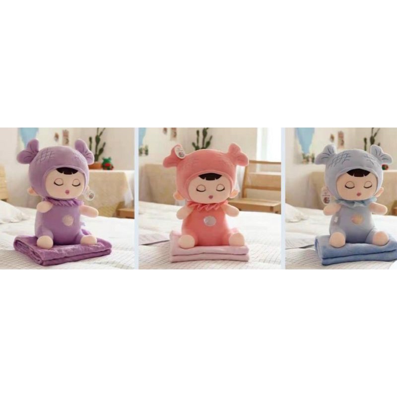 Bộ chăn gối văn phòng hình hoa quả mặt thú, chăn gối văn phòng,chăn thú,  gấu bông kèm mền 3 trong 1 tiện ích đa năng