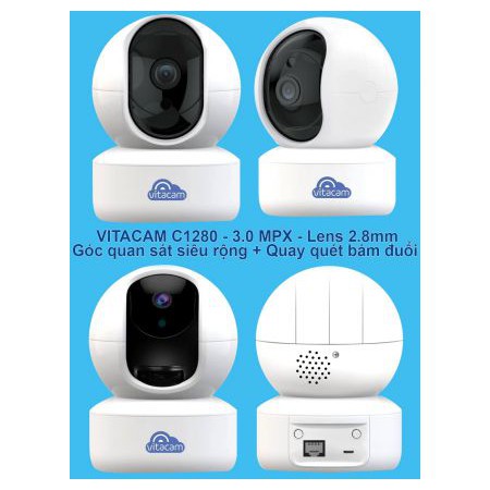 𝑺𝑰𝑬̂𝑼 𝑹𝑶̃ 𝑵𝑬́𝑻 Camera IP Wifi Vitacam C1280 3.0MP FullHD+ 1536P hồng ngoại ban đêm - đàm thoại 2 chiều (Trắng)