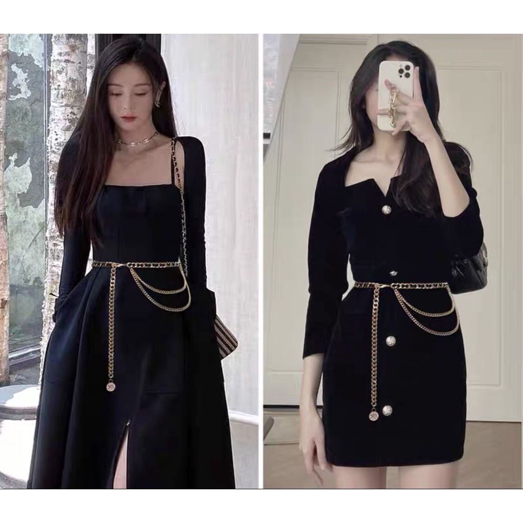 Đai váy nữ da phối xích 2 tầng sang chảnh Dây đai nịt váy áo khoác kiểu Hàn Quốc nịt áo khoác blazer vest dạ
