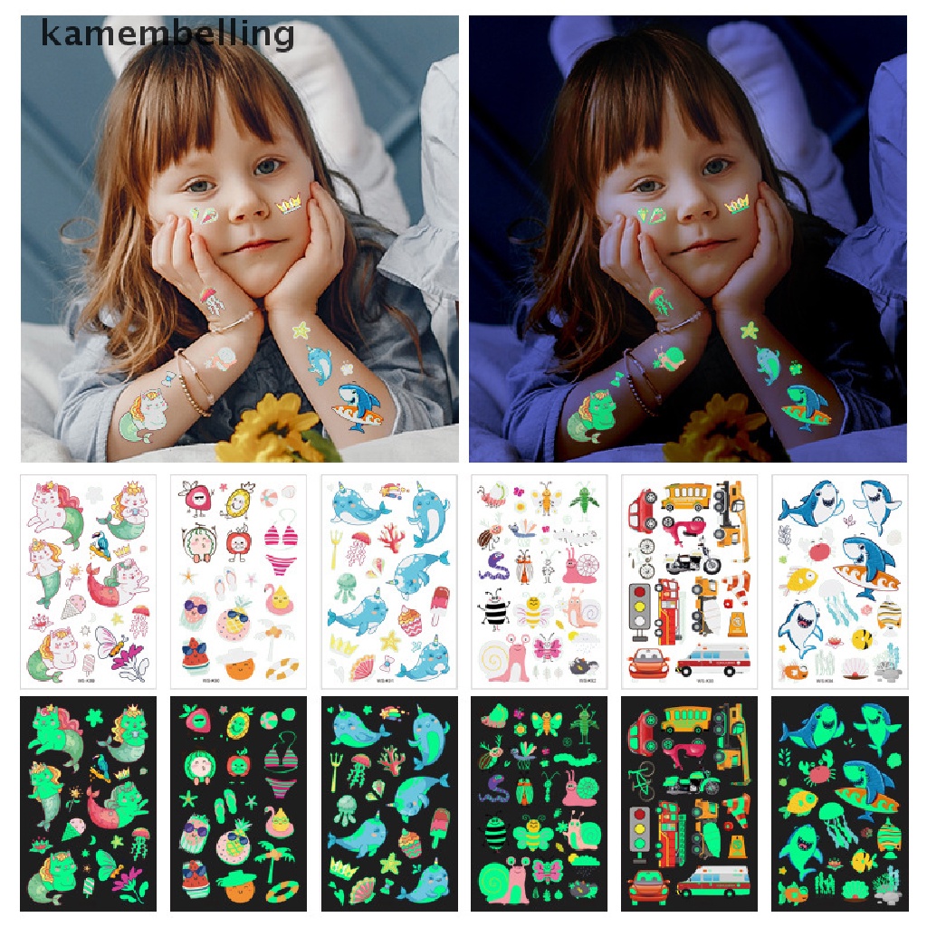 Hình Xăm Dán Tạm Thời Chống Nước Họa Tiết Hoạt Hình Phát Sáng Trong Đêm Cho Trẻ Em