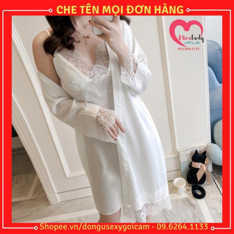 Váy Ngủ Hai Dây Lụa Satin Sexy Có Mút Ngực Cao Cấp Đầm Váy Mặc Nhà Gợi Cảm Quyến Rũ -Kèm Áo Choàng Ngủ Lụa Có Bán Lẻ  ྇