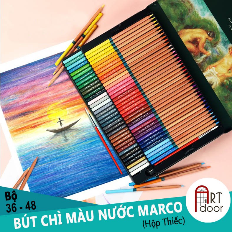 [ARTDOOR] Bộ bút chì màu Nước 36/48/72/100 MARCO RENOIR (hộp thiếc)