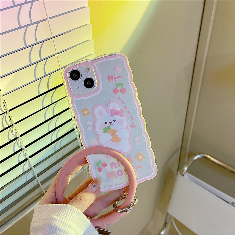 Ốp Điện Thoại Silicon Hình Thỏ Hoạt Hình Gắn Dây Đeo Cổ Tay Cho iphone 12 13 11Pro 78 xs xr6 7 8 PLUS PROMAX 14