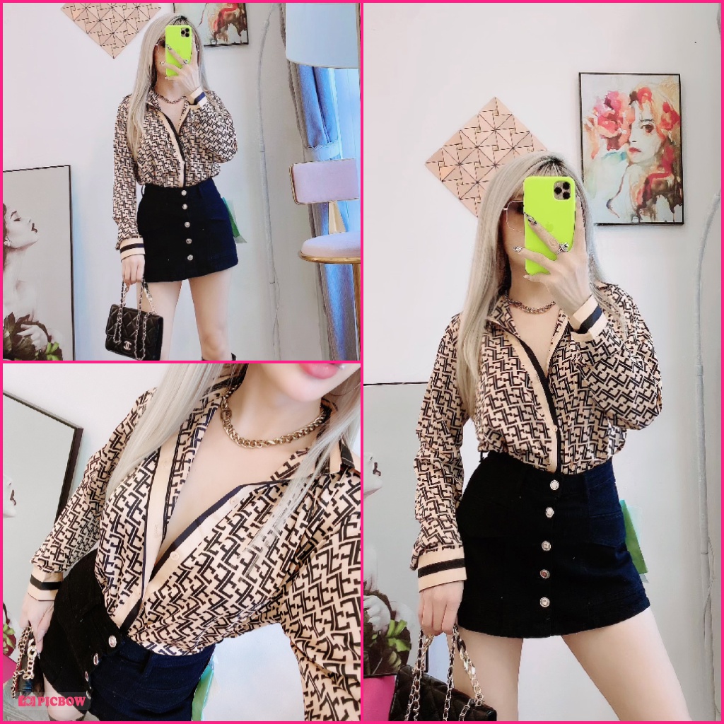 Áo sơ mi tay dài Fen*i chất lụa cao cấp thiết kế mịn mát fom freesize