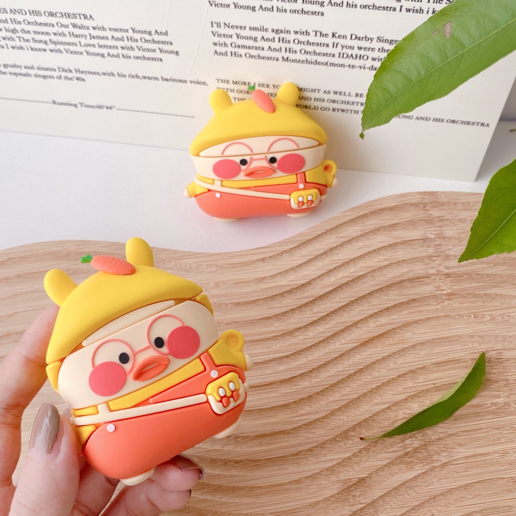 Vỏ Bảo Vệ Hộp Sạc Tai Nghe Bluetooth Airpods 1 2 3 Pro Chống Sốc Họa Tiết Hoạt Hình Chú Vịt Dễ Thương Kèm Móc Treo Tiện Dụng