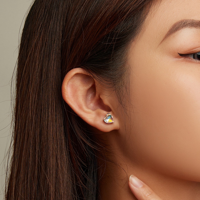 Bông tai BAMOER bằng bạc 925 hình trái tim nhiều màu sắc cao cấp