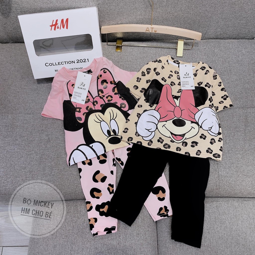 đồ bộ bé gái Set Mickey Bé Gái Áo Phông Quần Cạp Chun Họa Tiết Báo