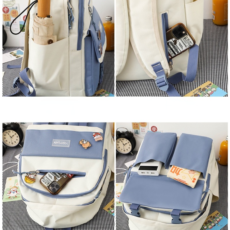 Ba lô học sinh IELGY cỡ lớn màu sắc tương phản phong cách harajuku