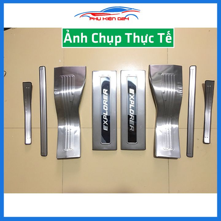 Bộ ốp bậc cửa trong ngoài nẹp bước chân Explorer 2016-2017-2018-2019-2020-2021-2022 Inox chống trầy xe