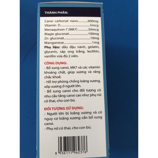 CANXI NANO MK7 lọ 30 viên