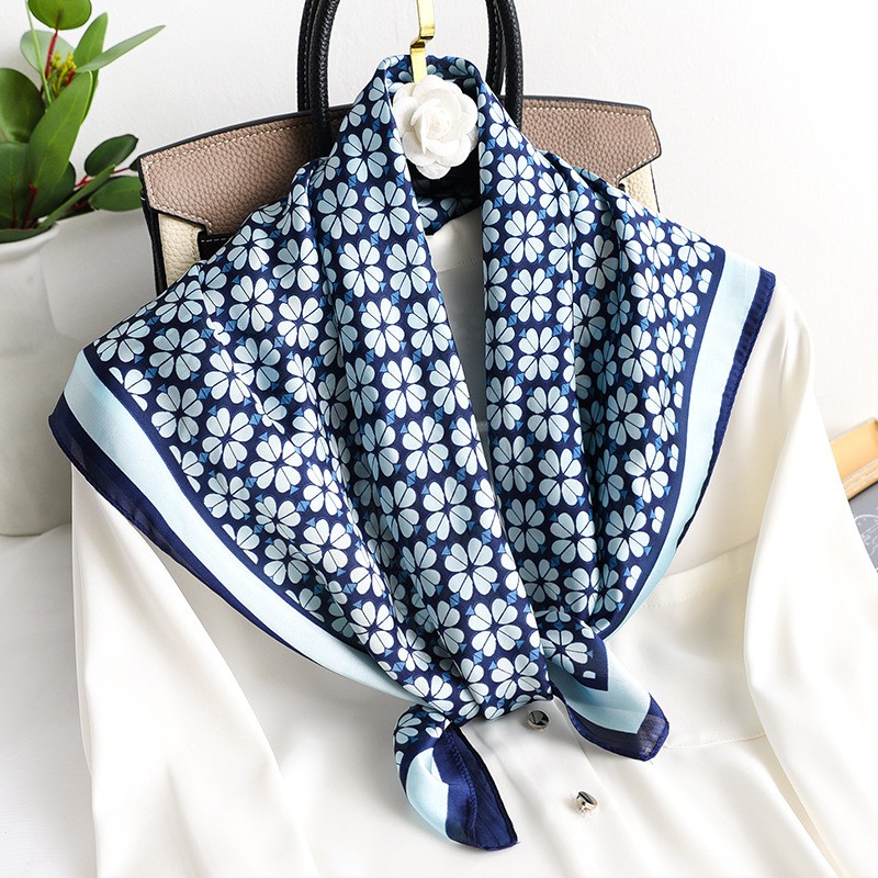 Khăn vuông lụa 70cm nữ thắt nơ công sở đẹp cao cấp- khăn turban quấn tóc quấn túi làm áo yếm lụa- Bông Hoa