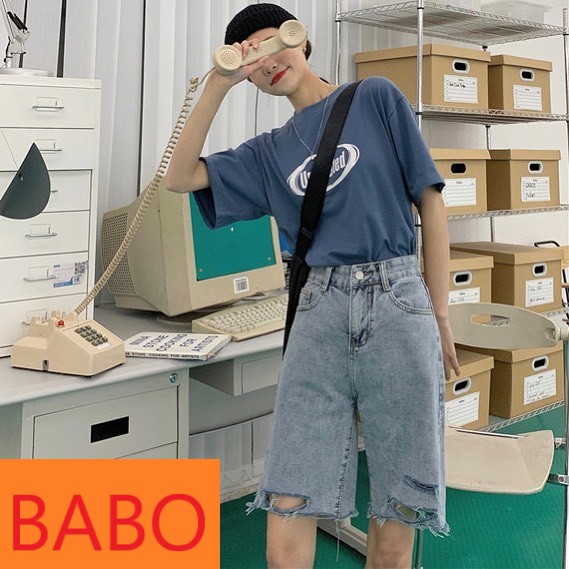 QUẦN JEAN NGỐ LỬNG NỮ LƯNG CAO RÁCH 3 SỌC MÀU XANH NHẠT BABO SIÊU CÁ TÍNH, ĐỦ SIZE, LAI TUA SIÊU PHONG CÁCH, SIÊU MÁT MẺ