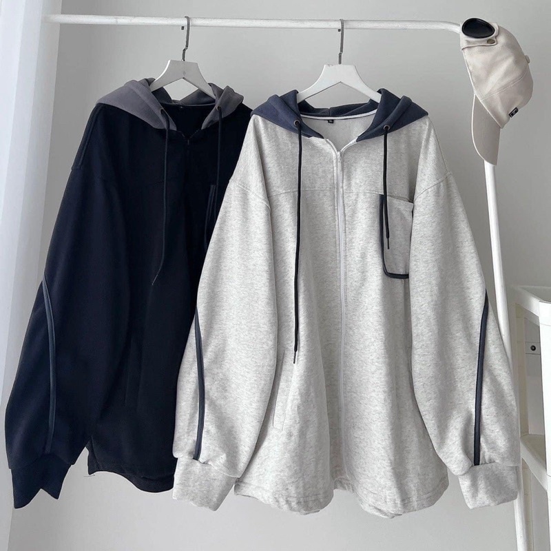 Áo Khoác Form Rộng Basic Nón Phối Viền Màu - pqk boutique