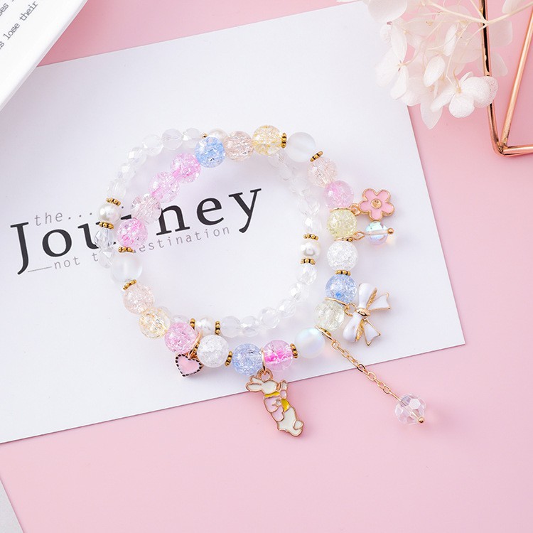 XiaoboACC Set 2 Vòng Tay Xỏ Hạt Pha Lê Nhân Tạo Trang Trí Hình Thỏ Phong Cách Hàn Quốc Dễ Thương | BigBuy360 - bigbuy360.vn