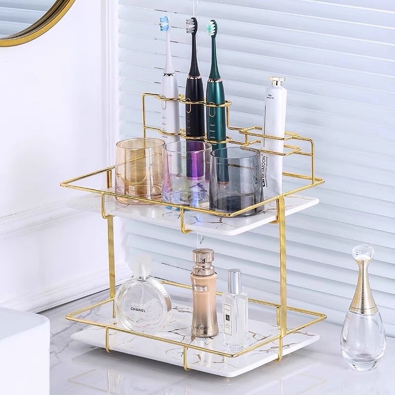 Kệ gốm sứ 2 tầng để cọ trang điểm,bàn chải,…cao cấp