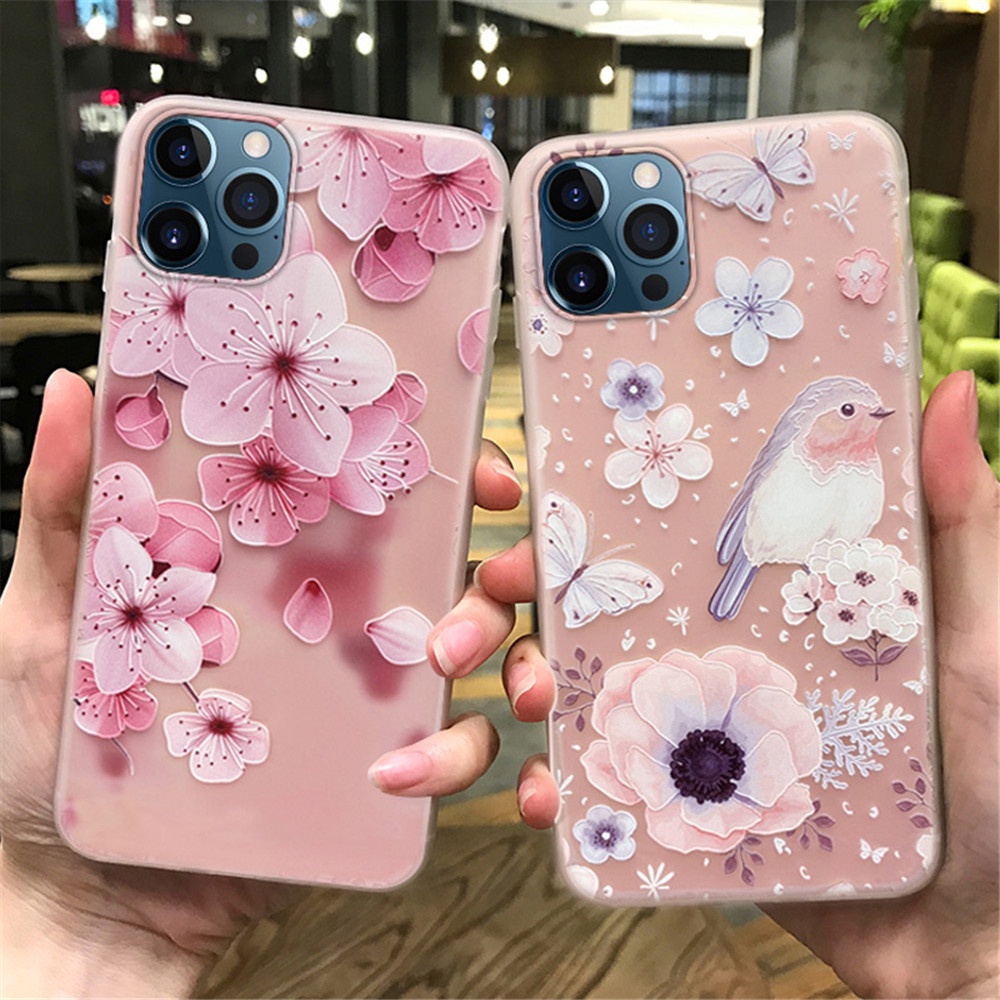 Ốp điện thoại TPU mềm in hoa cho iPhone 12 11 13 Pro Max 12 13 Min 6 6s 7 8 Plus X Xr Xs Max