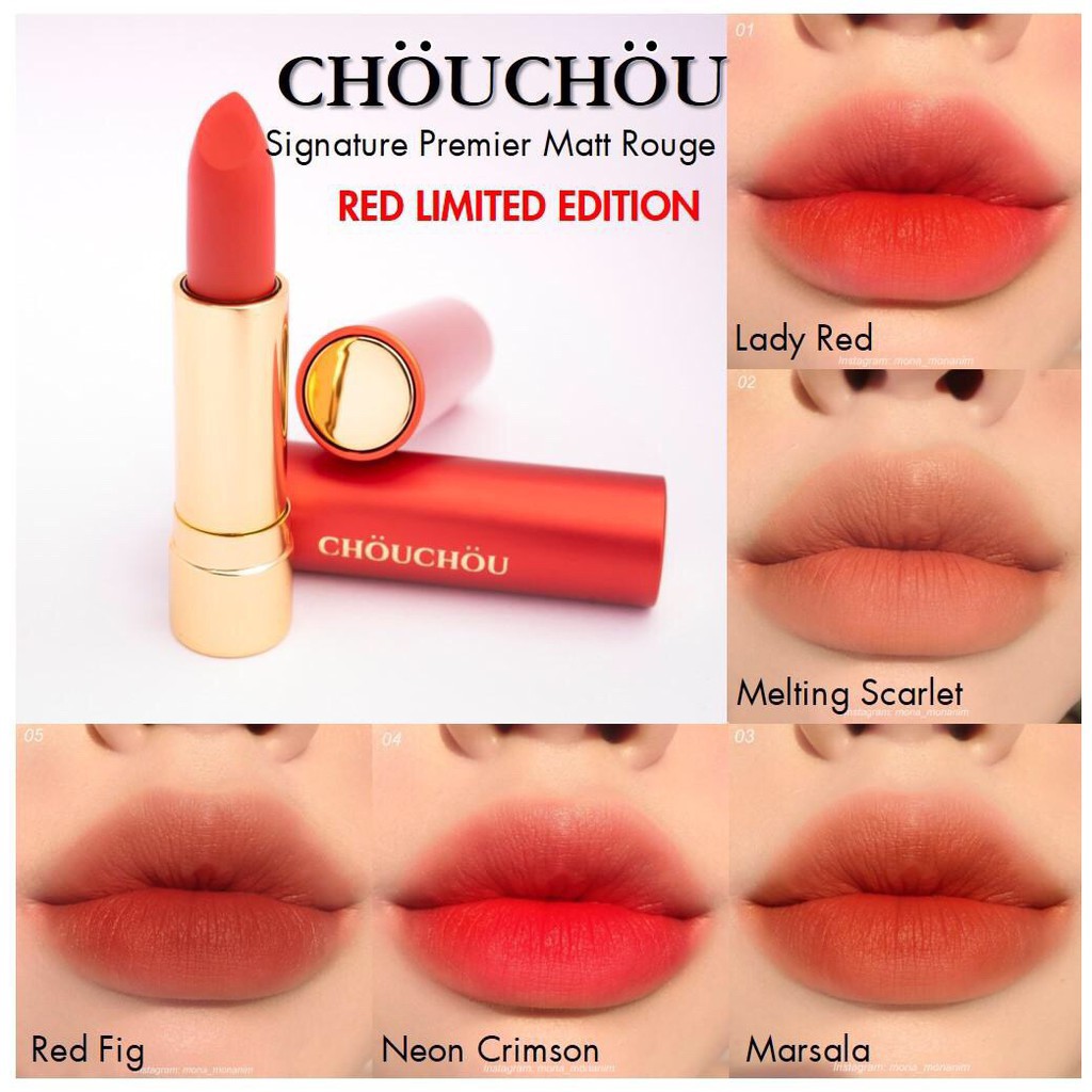 [Mã COSGLORIAT4 -8% đơn 250K] Son thỏi Chou Chou vỏ đỏ Signature Premier Matt Rouge Red Limited Edition