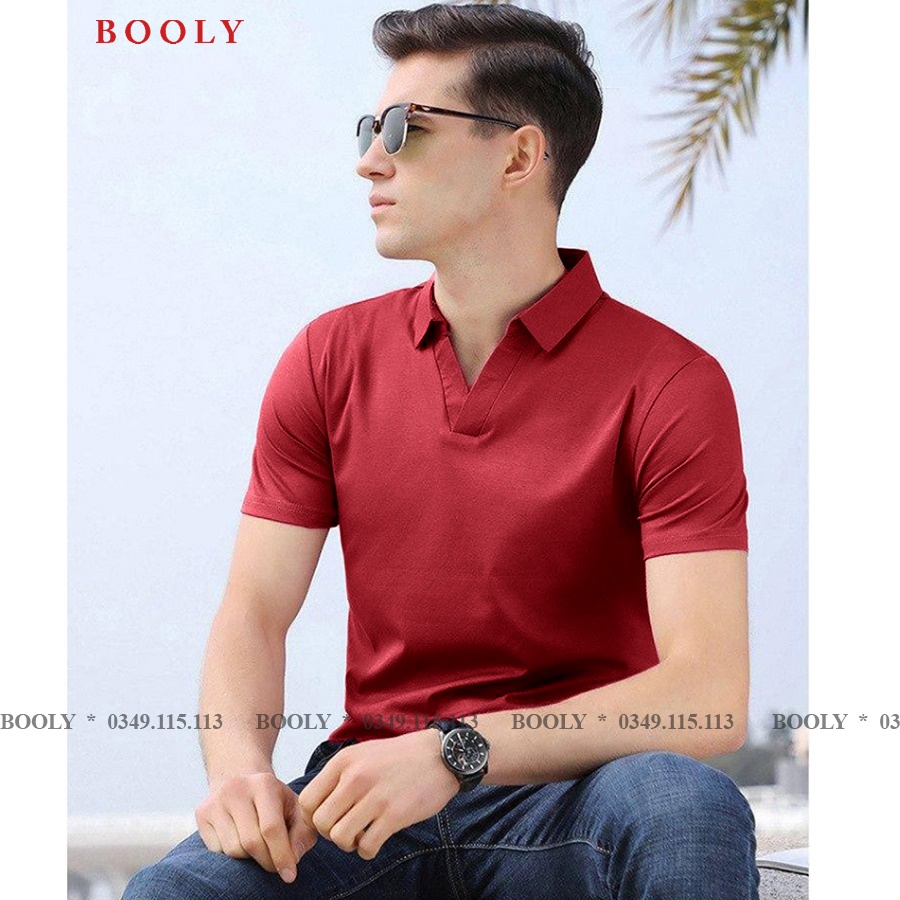 Áo Polo Nam Cổ V BOOLY thun basic cộc tay vải thun lạnh co giãn 4 chiều - chuẩn form