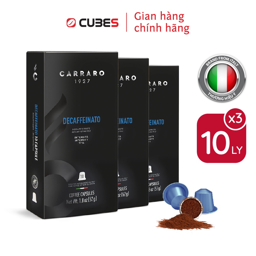 Cà phê viên nén Carraro Decaffeinato - Nhập khẩu từ Ý - Tương thích với máy capsule Nespresso