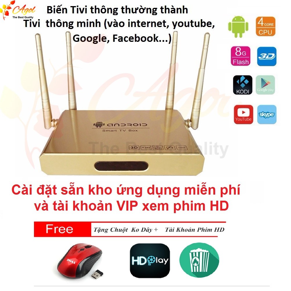 Tivi Box 4 anten tặng chuột không dây và kho ứng dụng - box 4 anten tặng chuột