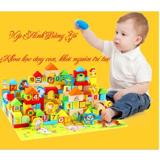 Đồ Chơi Xếp Hình Khối Cao cấp Bằng Gỗ - Học Chữ Cái, Chữ Số Và Các Con Vật 100 Chi Tiết