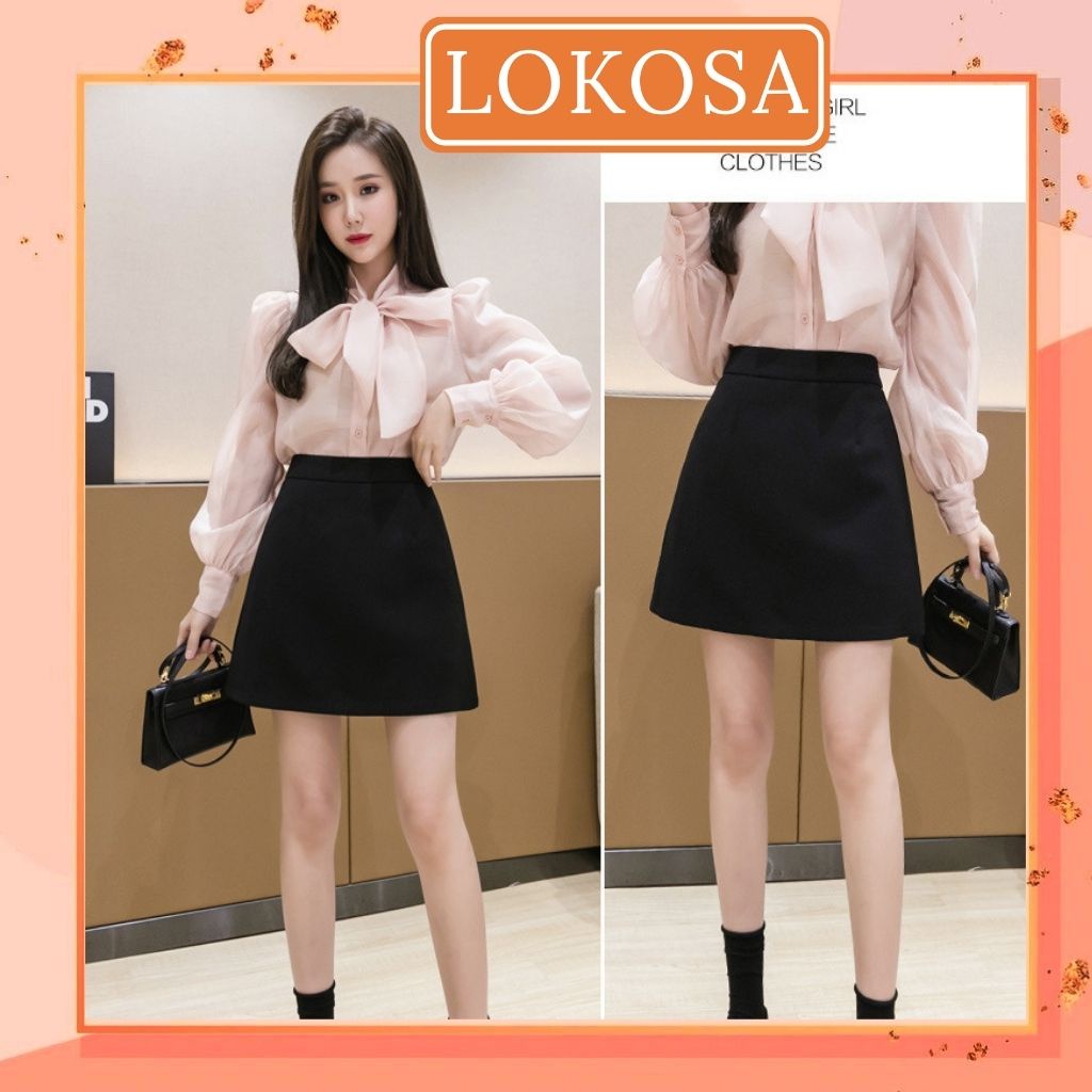 Chân Váy Ngắn Chữ A LOKOSA Váy lưng cao nữ công sở ôm body xinh Hàn Quốc Nhiều Màu Trắng Đen CV002