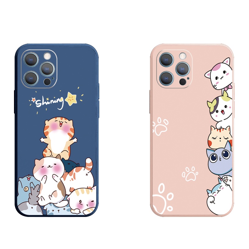 Ốp Điện Thoại Silicon Mềm Viền Thẳng Hình Mèo Sáng Bóng Cho Iphone 11 12 Mini 13 Pro X XS Max 7 8 Plus SE 2020