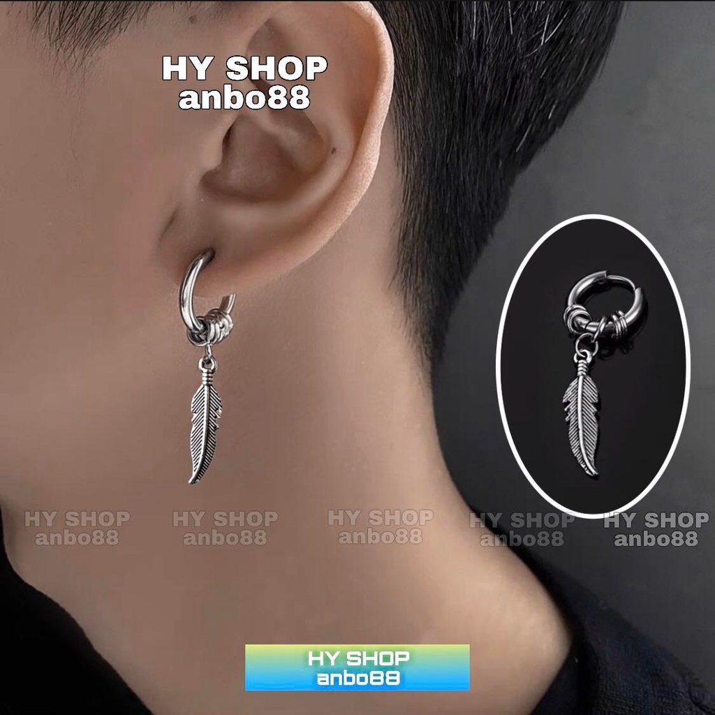 khuyên tai nam nữ chiếc lá cá tính không gỉ
