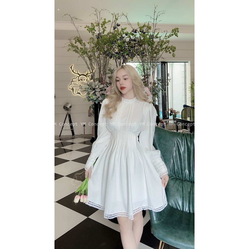 [Rẻ vô địch] Đầm Trắng Xếp Ly Phối Ren - D0445 | BigBuy360 - bigbuy360.vn