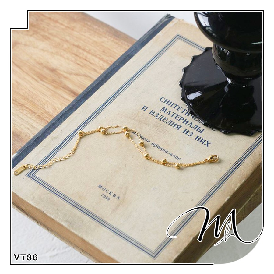 Lắc chân nữ Titan không gỉ dây đôi phối bi xinh xắn - Măng's House LC54