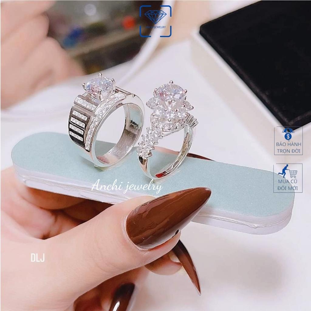 Nhẫn cặp đôi bản to mặt đá cao , chuẩn bạc ý 925 cao cấp - Anchi jewlry
