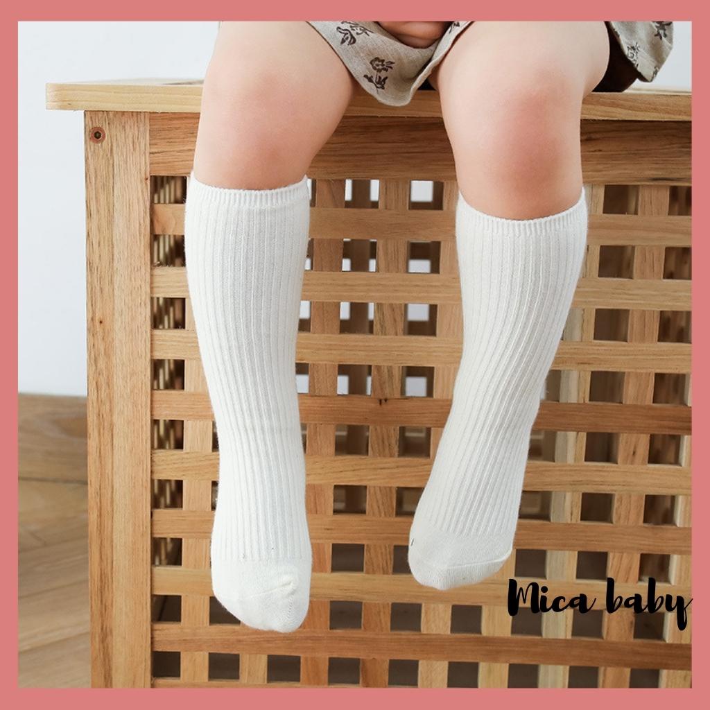 Tất vớ cổ cao màu trơn không gót đáng yêu cho bé từ 1-4 tuổi Mica baby T11