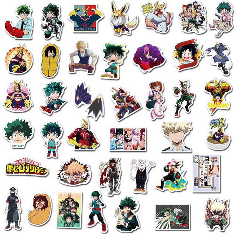 flowersqueen Set 50 miếng dán trang trí hình nhân vật hoạt hình My Hero Academia độc đáo