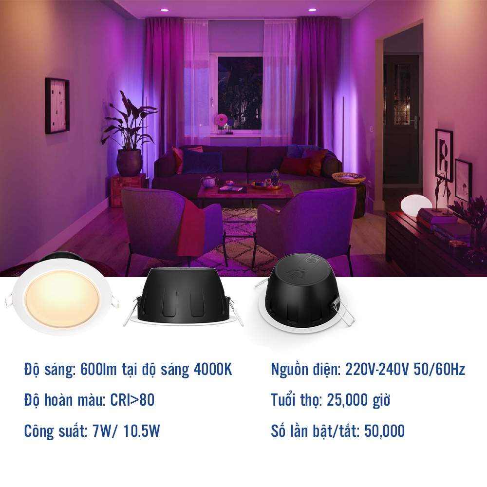 Bộ đèn âm trần Philips Hue Downlight – Garnea 7W D125 / 10W D150