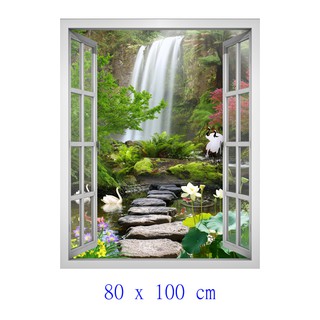 Tranh dán tường cửa sổ khổ dọc HD Cảnh đẹp khu vườn CS-0392D KT 80 x 100 cm