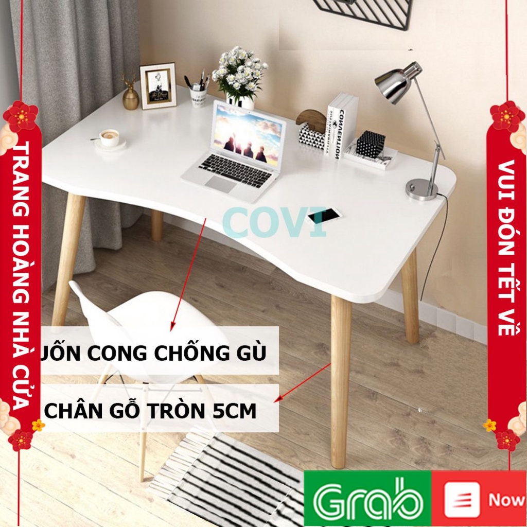 Bàn làm việc chân gỗ mặt cong FUNA chống gù, kiểu dáng hiện đại dùng làm việc hoặc học tập BLVG08