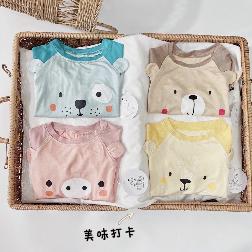 Bộ Dài Tay KWOO Thun Lạnh Phiên Bản Tai Thú 5 Màu Cực Đáng Yêu Cho Bé Trai Bé Gái