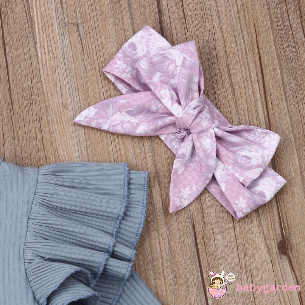 Set áo liền quần + Quần short + Băng đô họa tiết hoa dễ thương cho bé gái