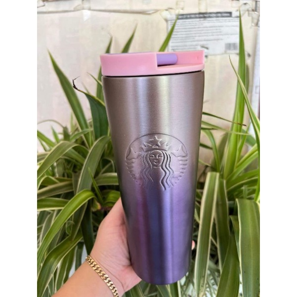 Ly, cốc, bình giữ nhiệt Starbucks màu gradient,ombre hồng tím 437ml Grande ảnh thật
